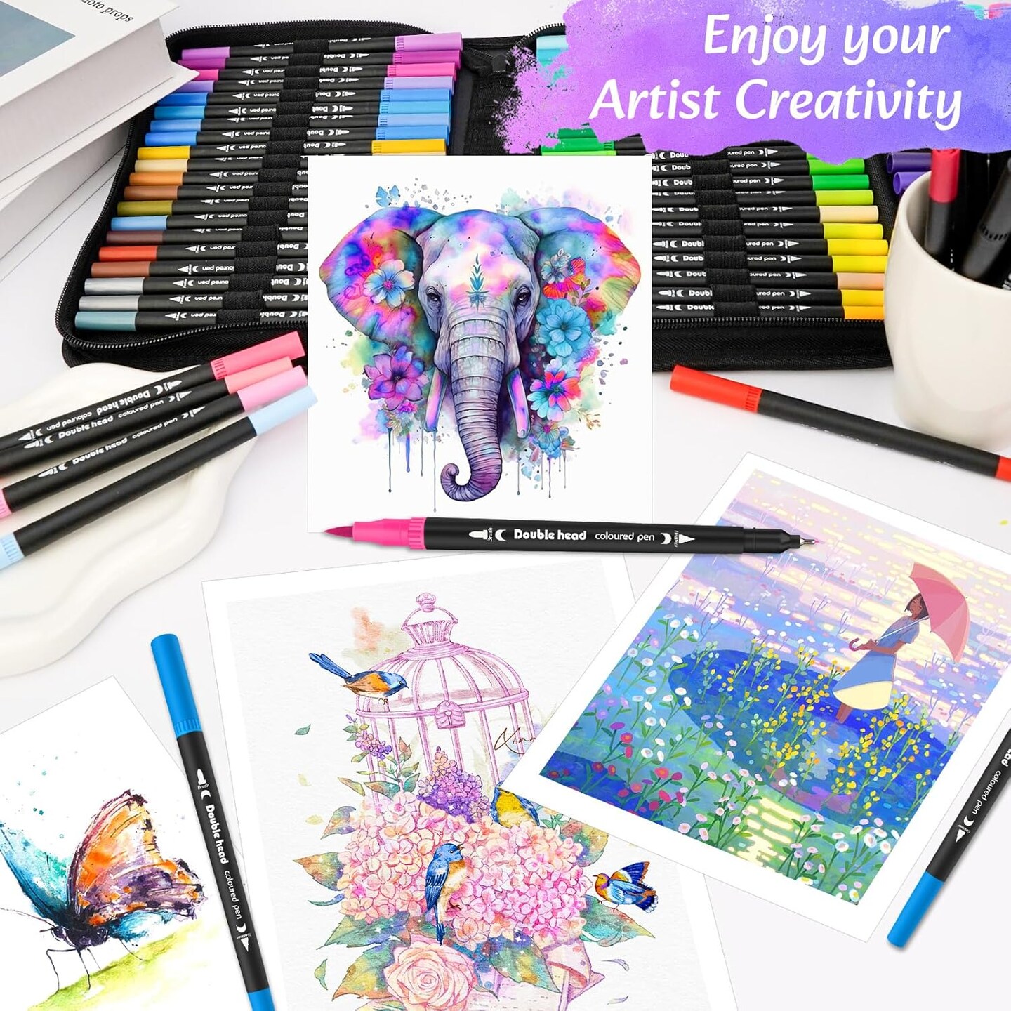 72 Colors Art Markers Set Dual Tip Brush Pen, Coloring Marker Fine Point No Bleeding(Multicolor)