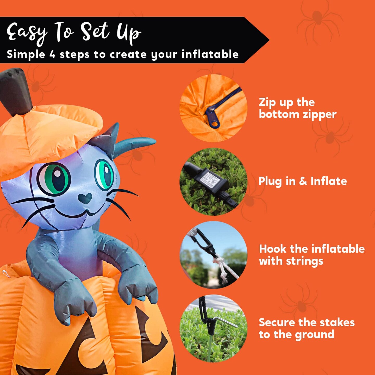 5 FT Halloween Inflatables Outdoor Decorations, Inflatable Halloween Decor Outdoor Blow Up Pumpkin for Yard, Animated Blow Up Cat On Pumpkin with LEDs for Outside Decor