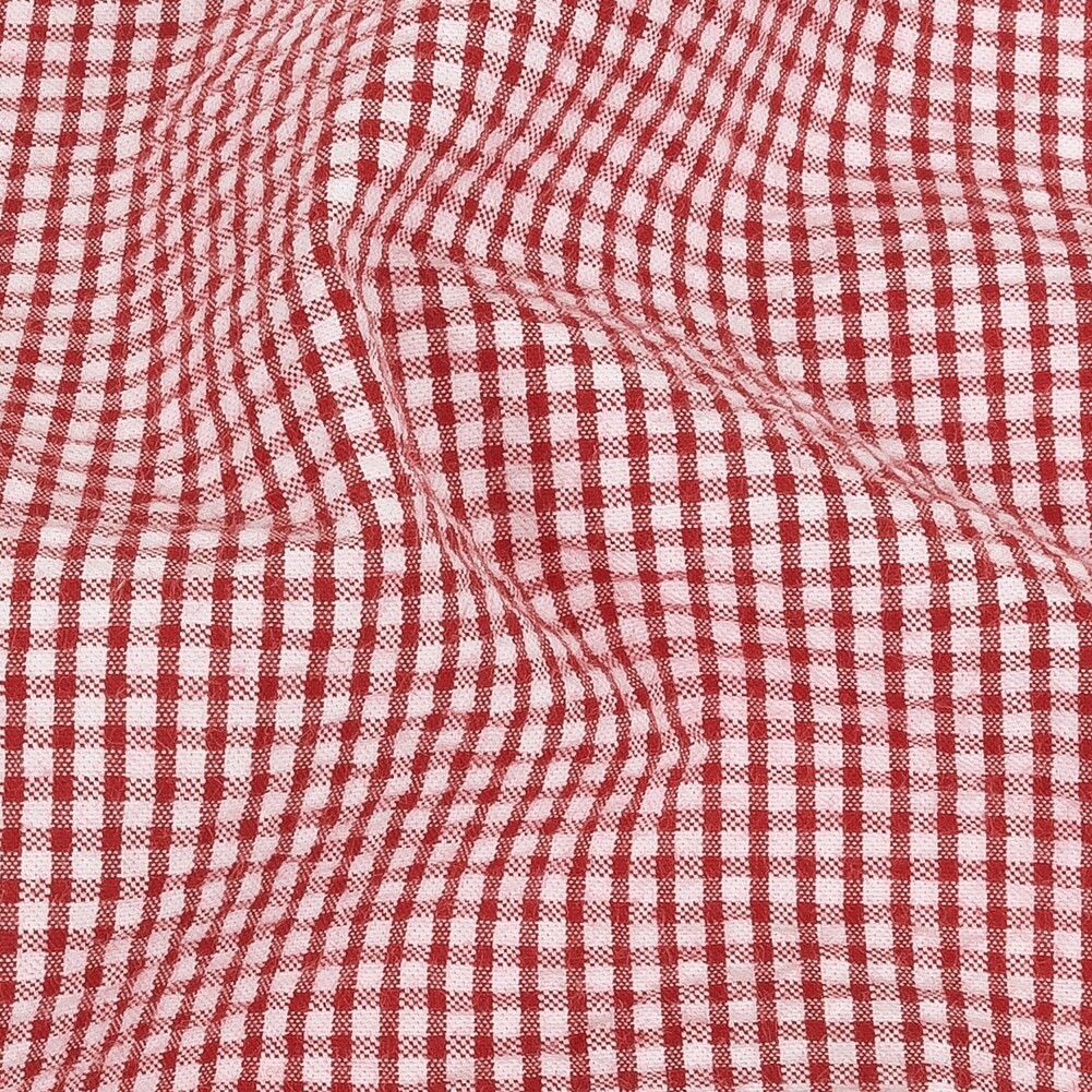 1 Yard Red Gingham Organic Cotton Puckered Seersucker