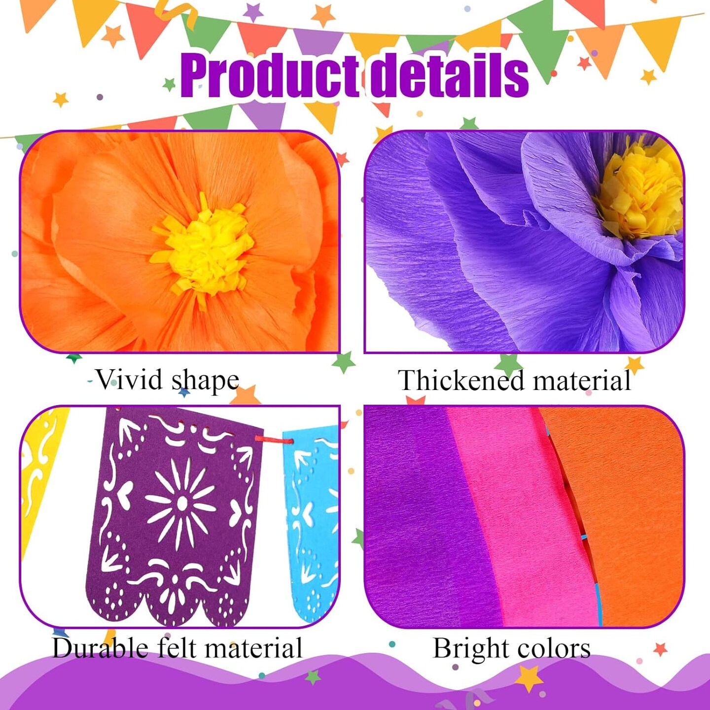 16 Pcs Mexican Paper Flowers Party Decorations (Classic Style)