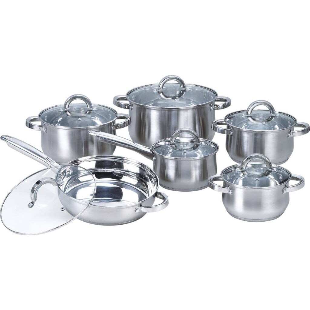 12-Piece Stainless Steel Cookware Set with Fry Pan Saucepans and Casseroles with Lids