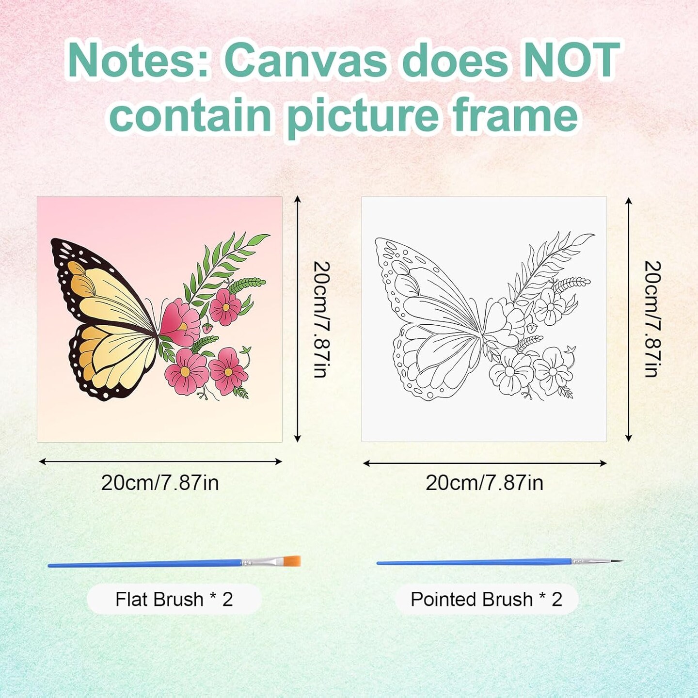 Pre Printed Canvases, 9 PCS Butterfly Painting Canvas 7.87 * 7.87” Butterfly Floral Themed Painting Canvas 9Pcs-Butterfly