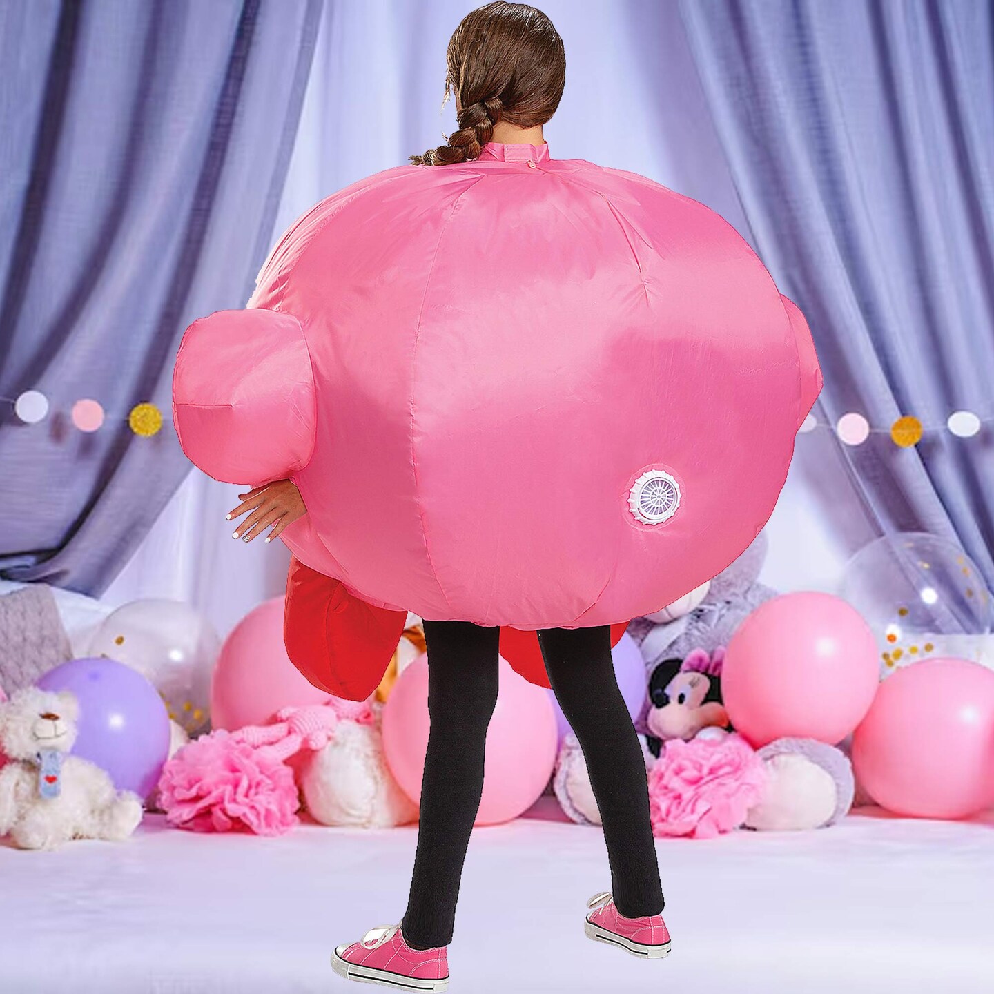 Kids Kirby Inflatable Costume with Built In Fan for Dress Up Fun