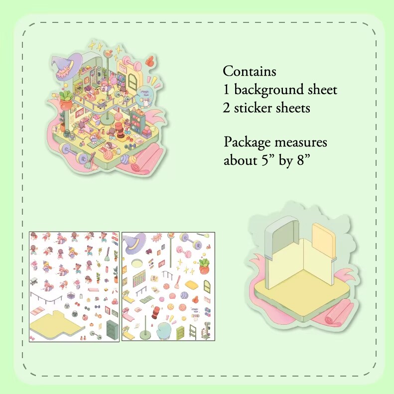 4 Magical Witchy Sticker Scenes, DIY Isometric Room Stickers, Adorabilities