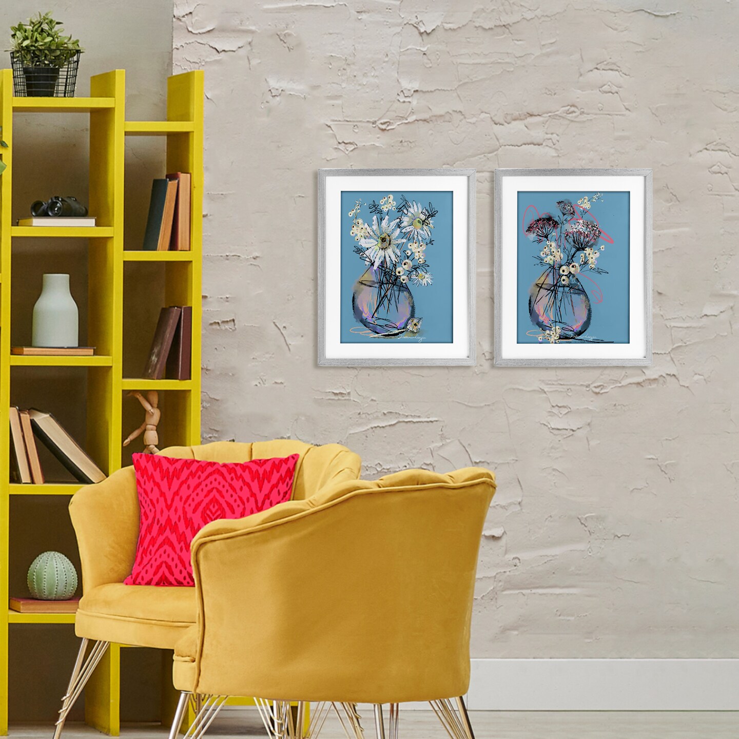 Stupell Industries Daisies & Snowberries Vase 2pc Framed Print Under Glass Set, design by Susan Lugar