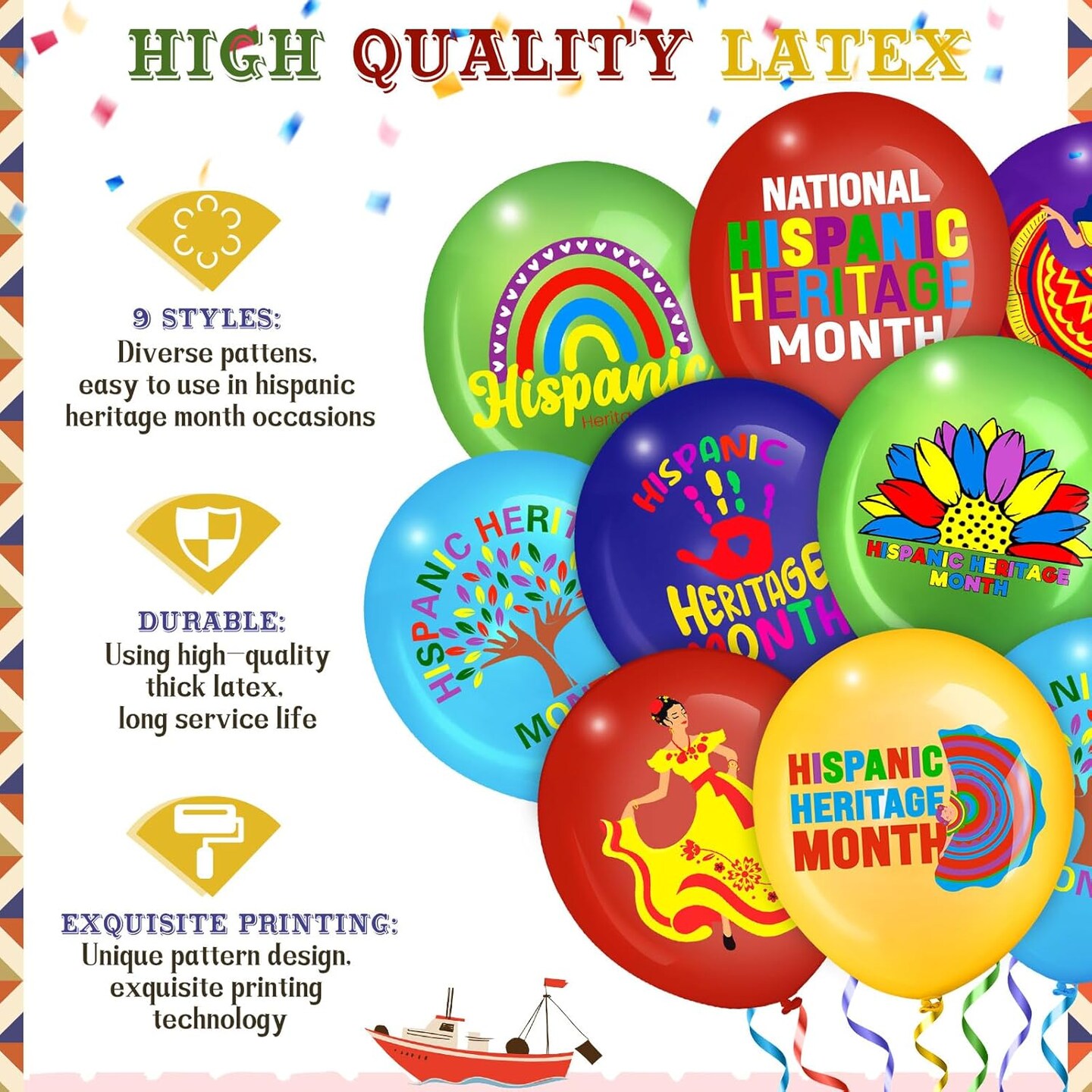 45 Pcs Hispanic Heritage Month Decorations,Latex Balloons Latin American Balloons
