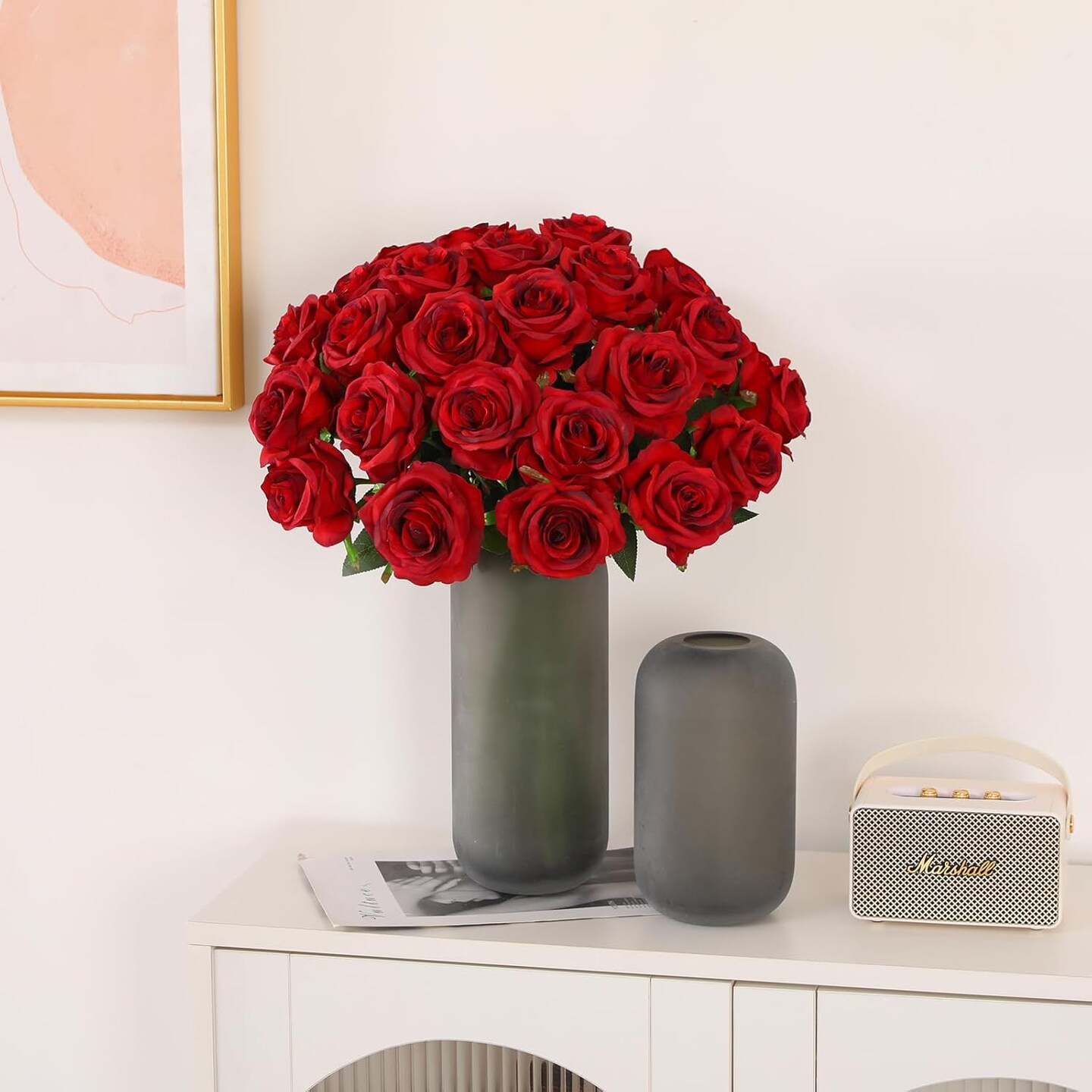 50PCS Artificial Silk Roses in Bulk & Bouquet Long Stem(Burgundy)