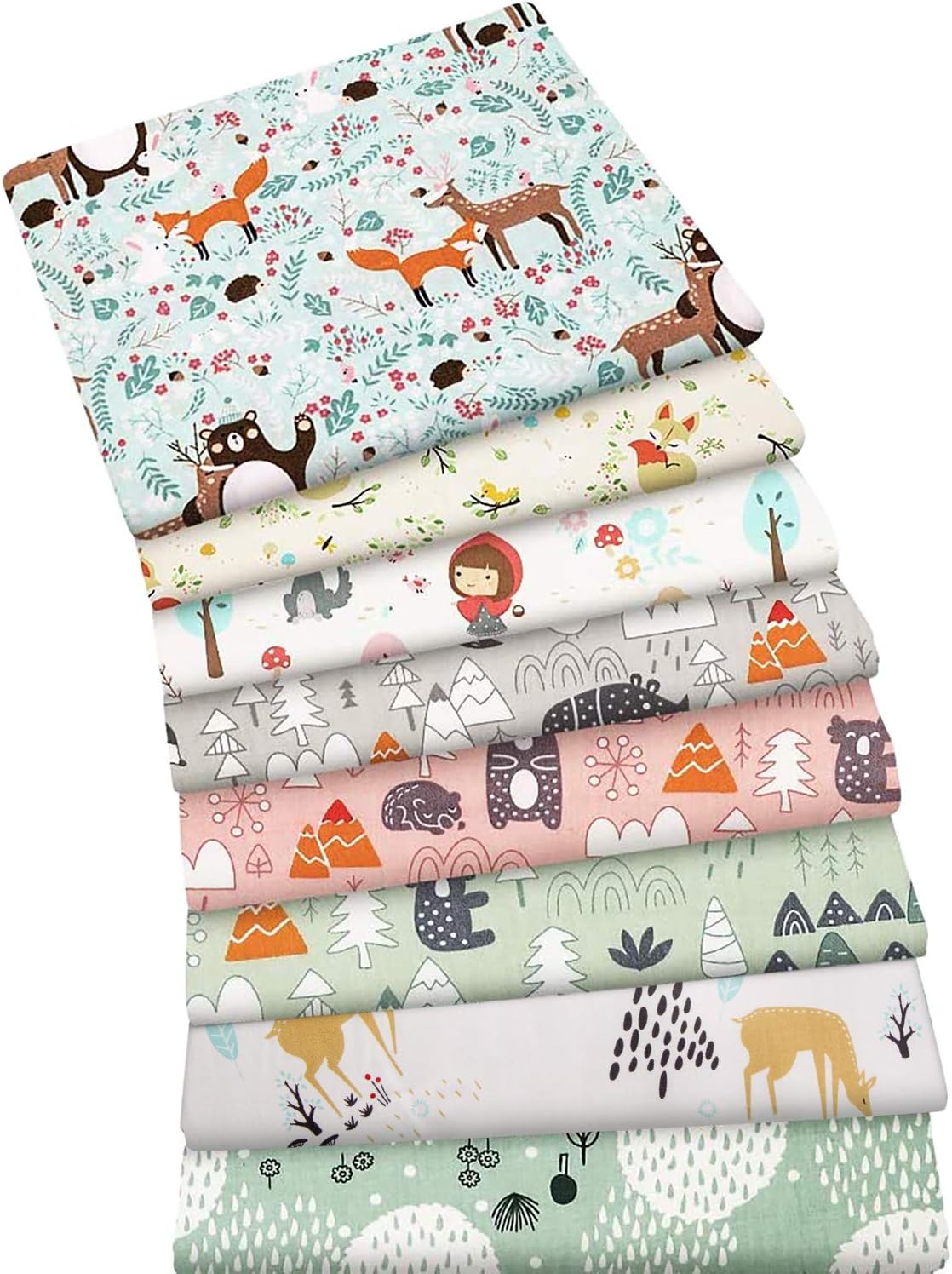 8pcs Fat Quarter Fabric Bundles Pre-Cut Squares Sheets(Forest)