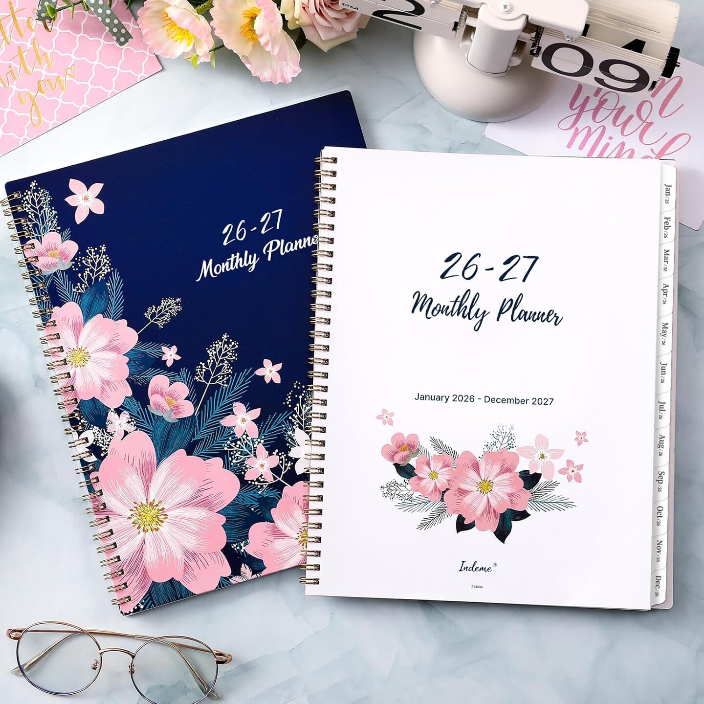 2026-2027 Monthly Planner/Calendar - Jan. 2026 - Dec. 2027, 9&#x22; x 11&#x22; Planner 2026-2027, 2-Size Pocket, Monthly Tabs, Premium Paper