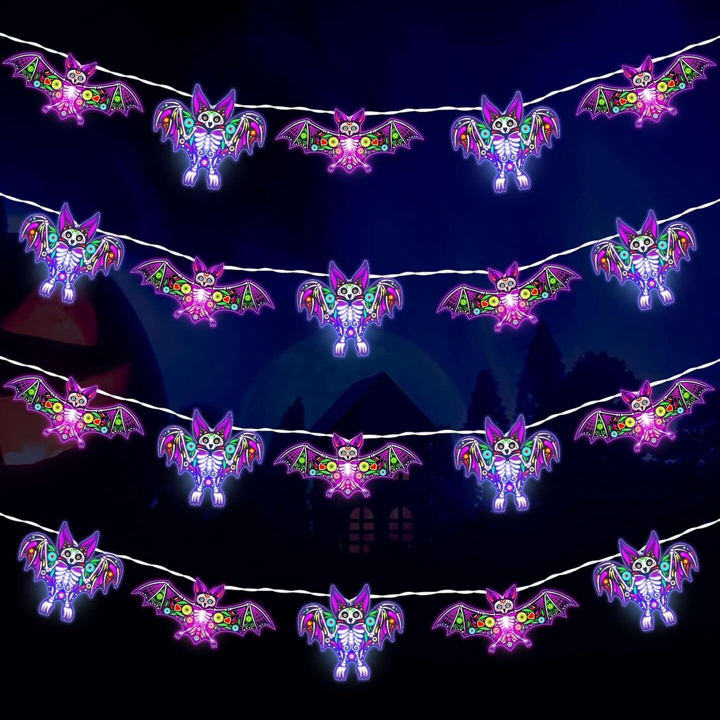 Halloween Bat Decorations Halloween Suger Skull Bat String Lights