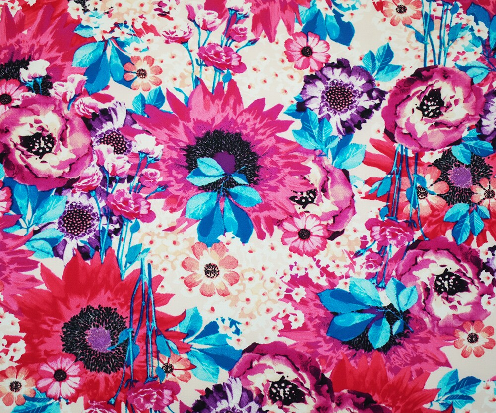 Pink-Purple-Multi Poly Floral Printed Pebble Crepe Woven Fabric By the Yard