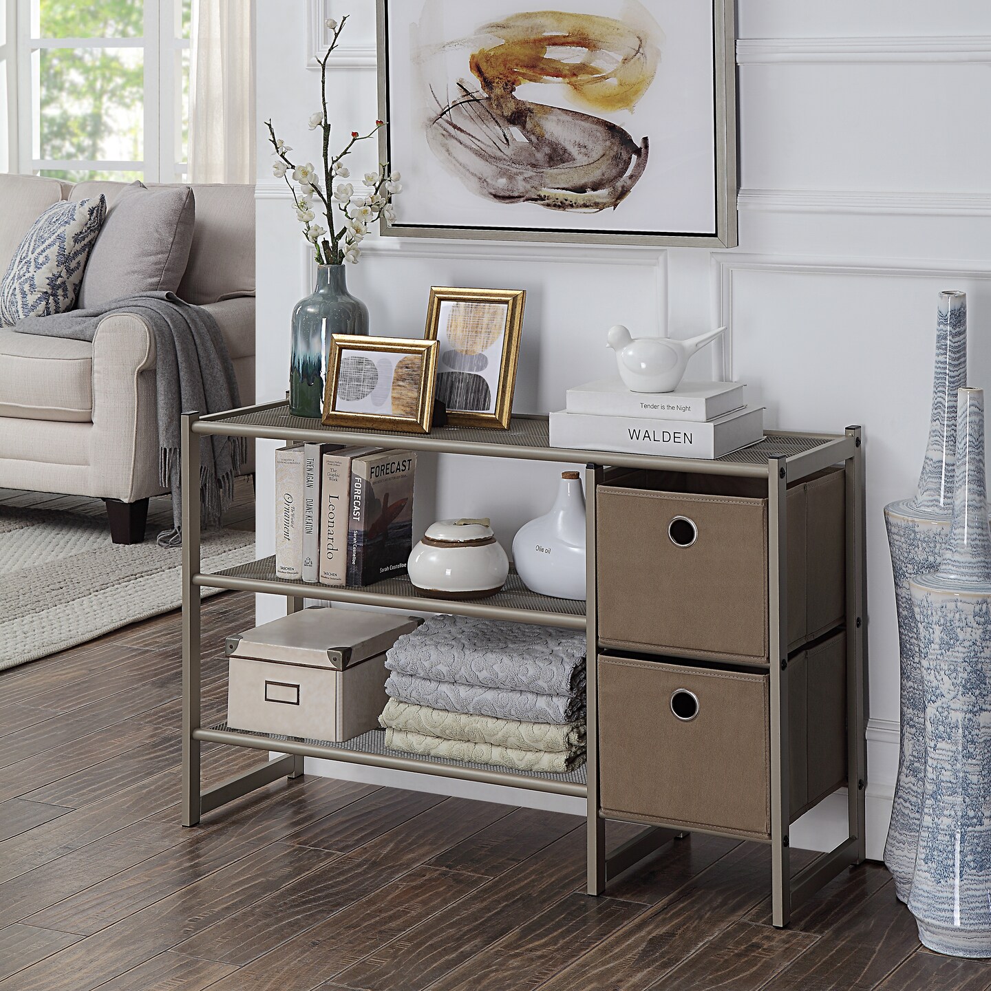 3-Tier Metal Mesh Shoe Rack with Storage Bins – Compact Entryway Organizer