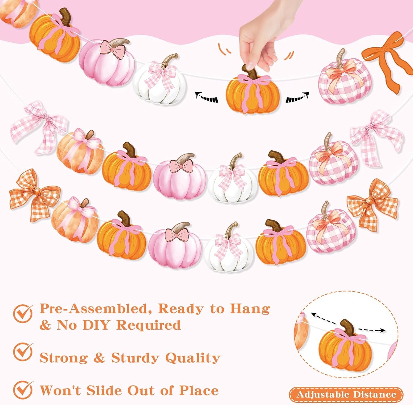 3Pcs Pumpkin Bow Banner (&#x9;Pink, Orange)