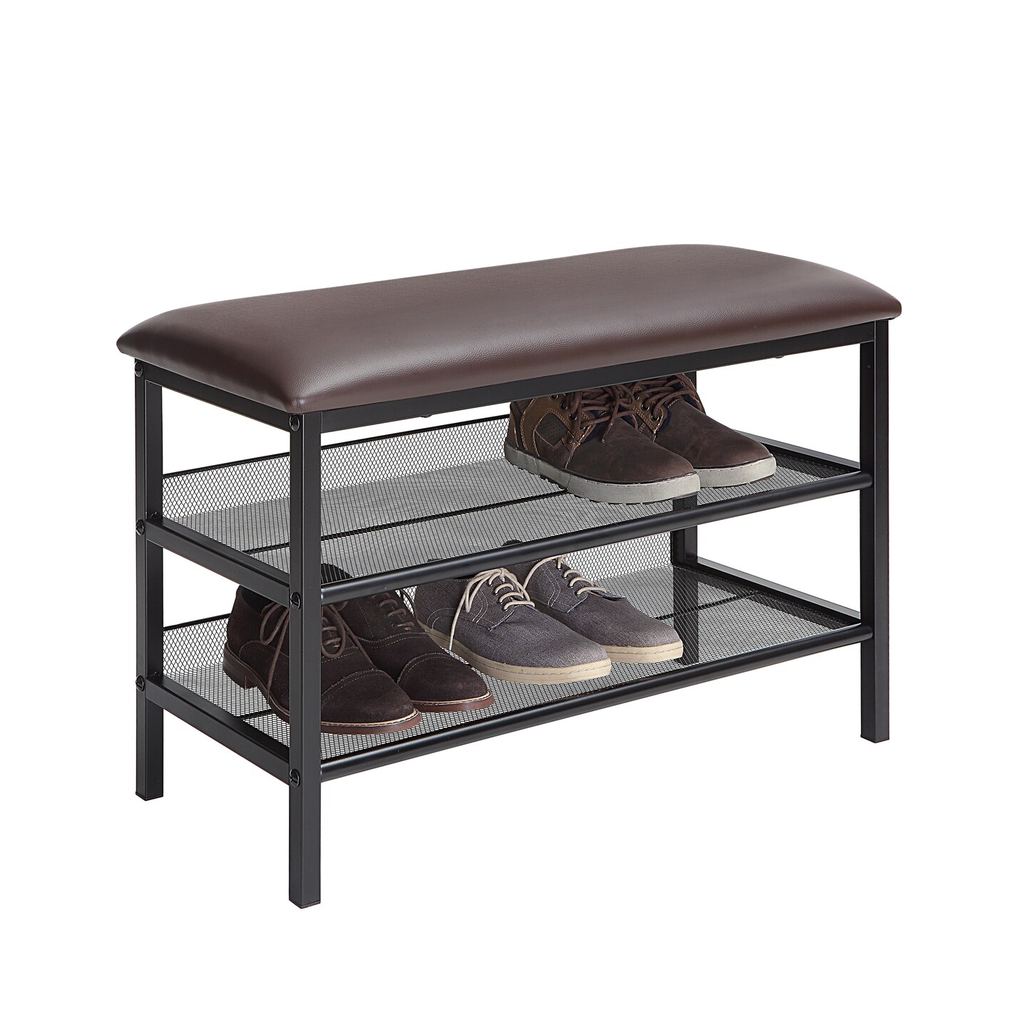 Metal Mesh Shoe Bench with Padded Seat – 2-Tier Storage for Entryway, Mudroom, or Bedroom