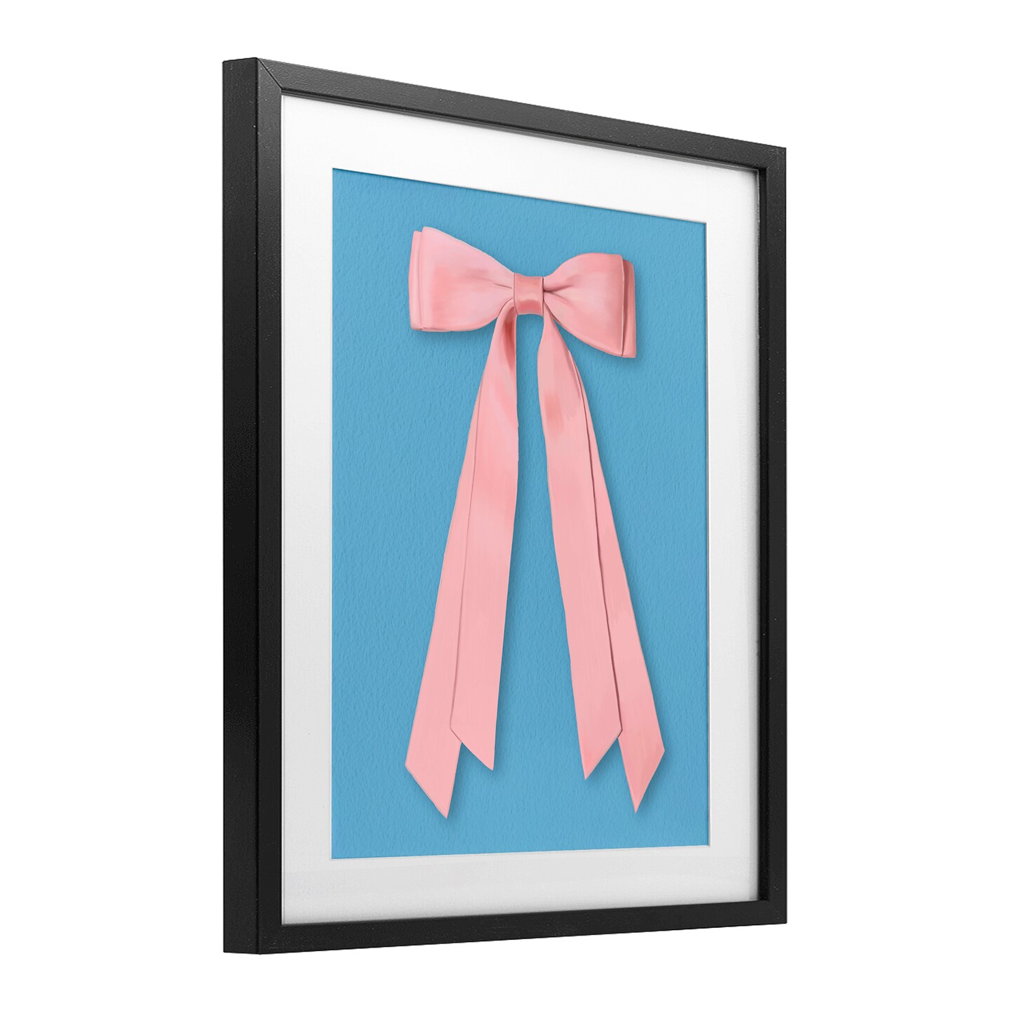 Stupell Industries Pink Satin Bow on Blue Framed Print Under Glass, design by Jilly Jack Designs