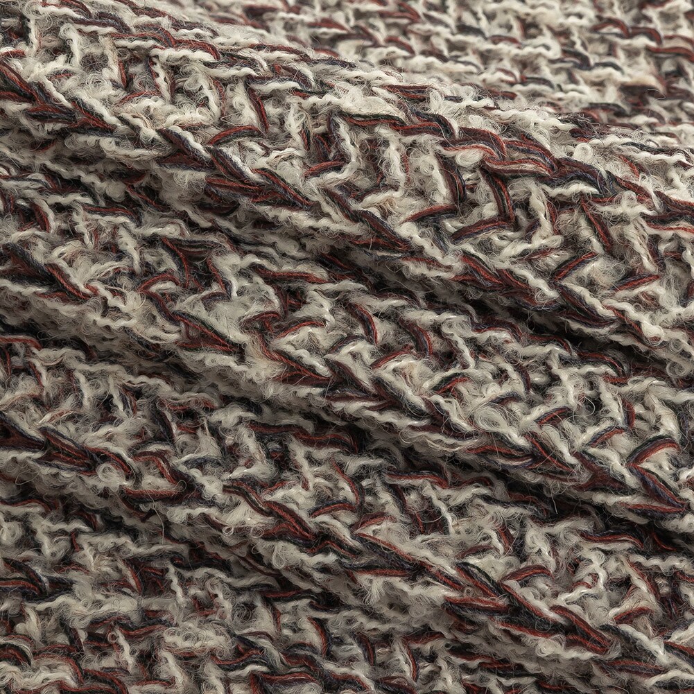 1 Yard Oxblood Red, Charcoal, and White Alyssum Chunky Boucled Wool Knit