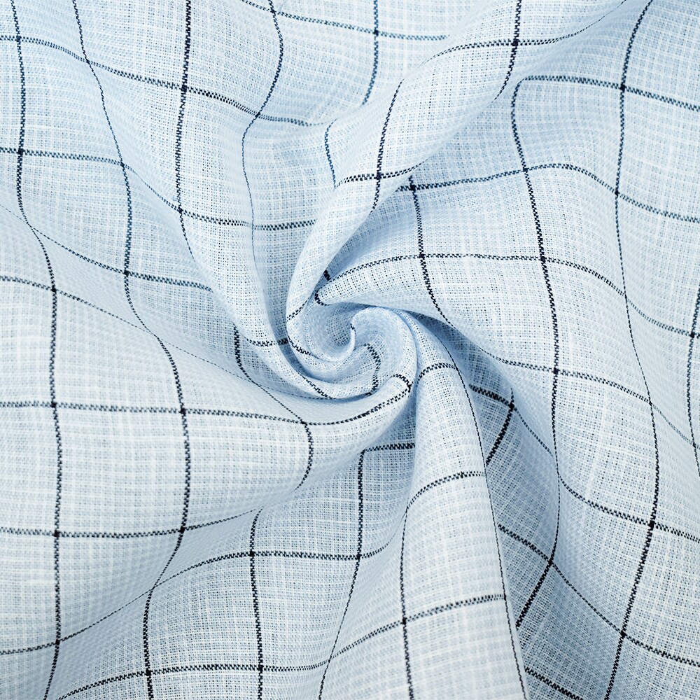 Blue-Gray-White Spence Bryson Check Grid Irish Linen Woven Fabric By the Yard