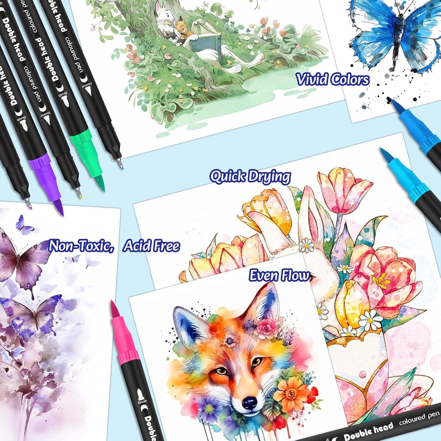 72 Colors Art Markers Set Dual Tip Brush Pen, Coloring Marker Fine Point No Bleeding(Multicolor)