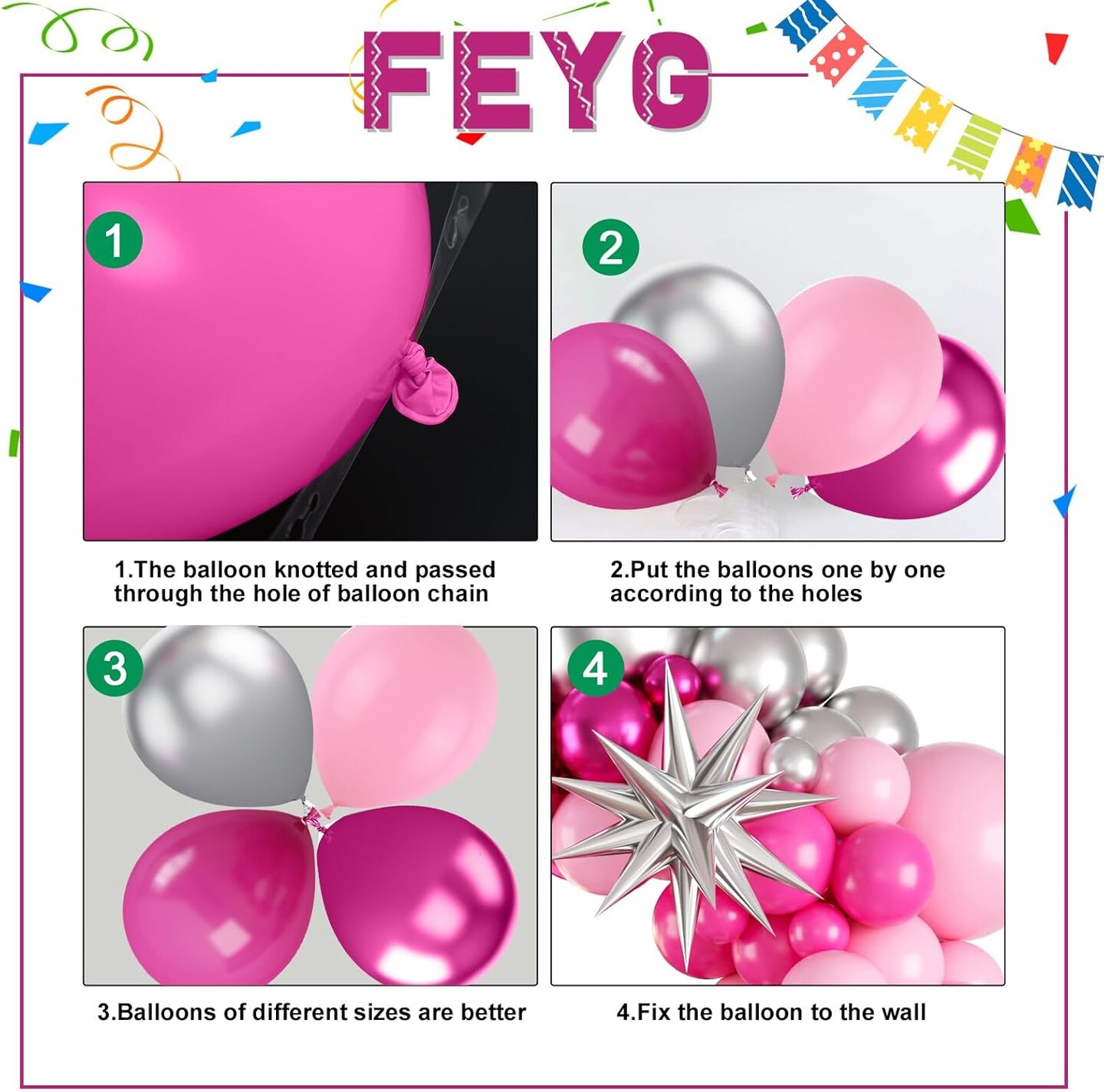 Pink and Silver Balloon Arch Kit (&#x9;Pink-silver )