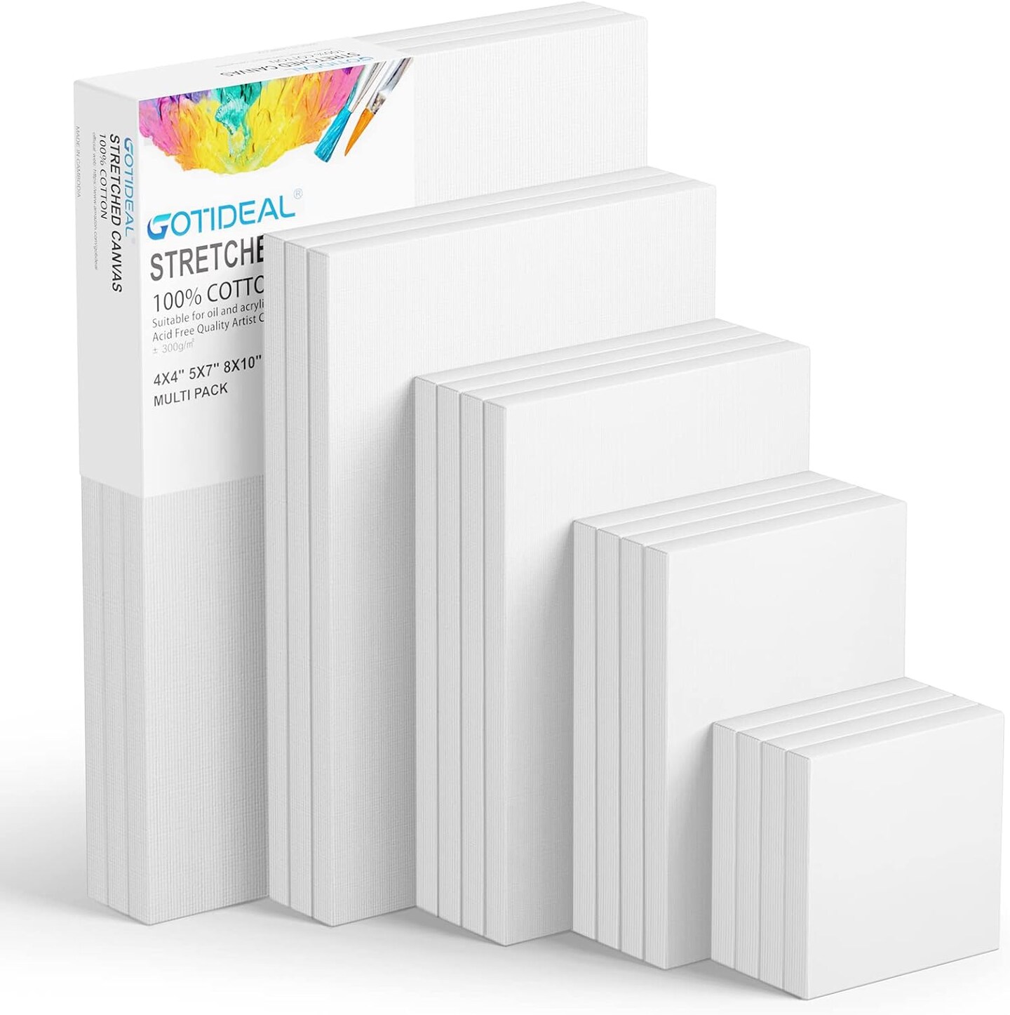 18Pcs Stretched Canvases for Painting Multi Pack 4x4(White)