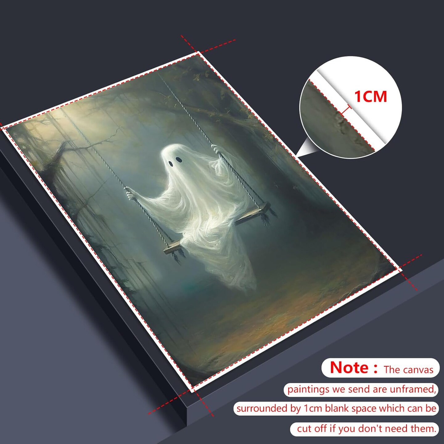 Ghost On A Swing In The Forest Halloween Wall Art - 12L&#x22; x 16W&#x22; (Unframed)