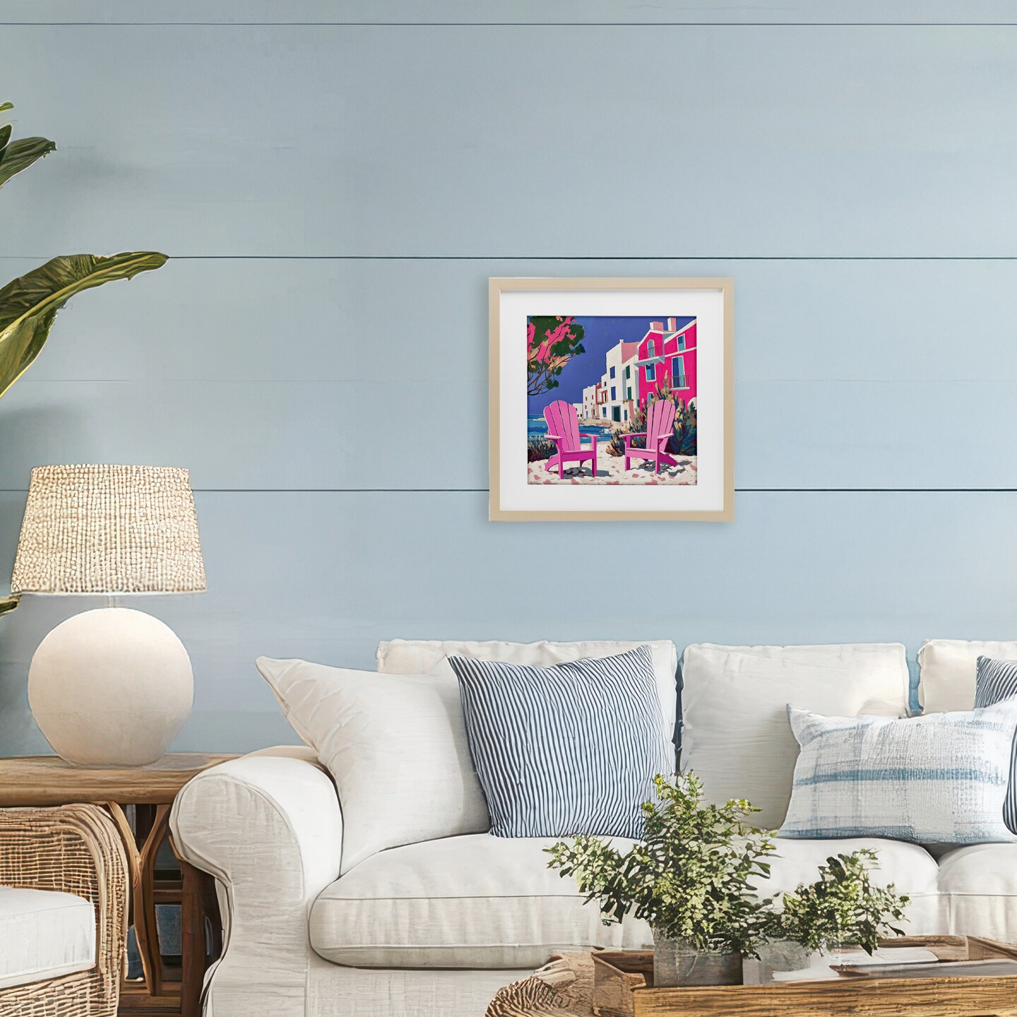 Stupell Industries Beach Chair Meetup in Pink Framed Print Under Glass, design by Annabelle Hall