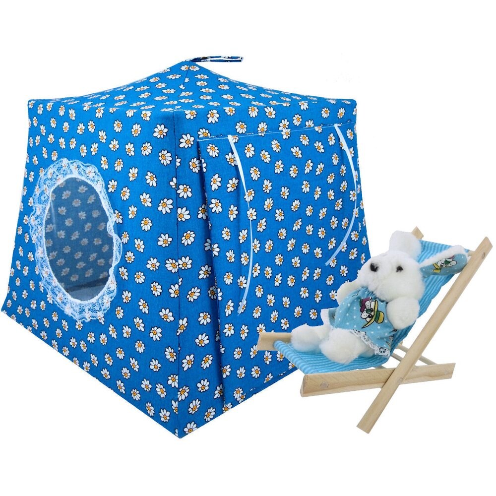 Toy Pop Up Play Fabric House, Sleeping Bags, Aqua with Daisy Print Fabric  for Stuffed Animals, Dolls MakerPlace by Michaels