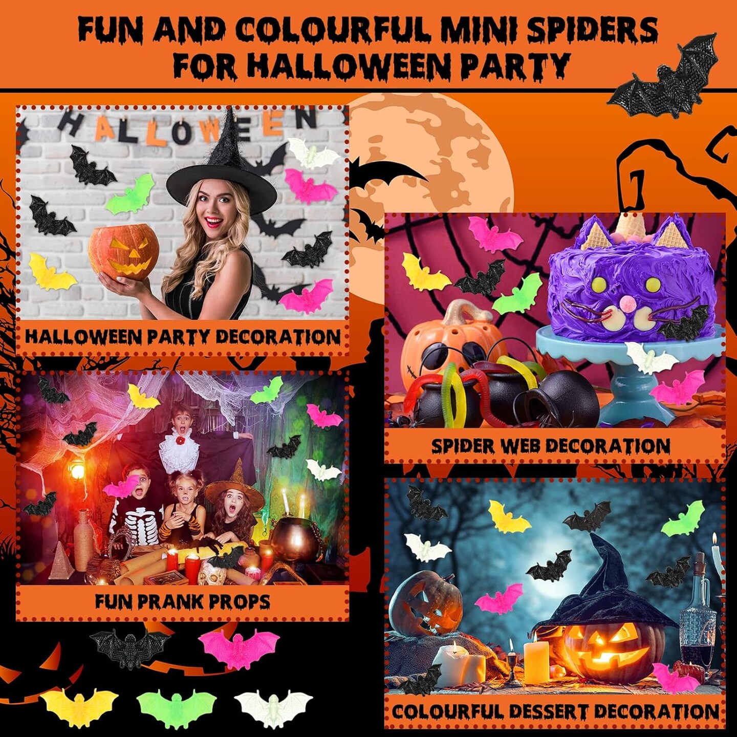 120 Pcs Halloween Plastic Mini 3D Bat Halloween Decoration