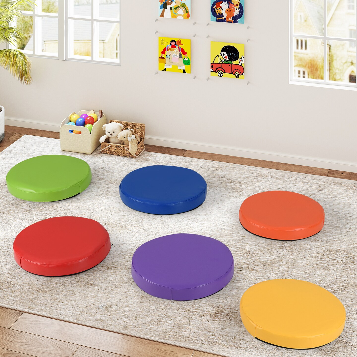 6-Piece Round Floor Cushions for Kids Play, Reading, or Study