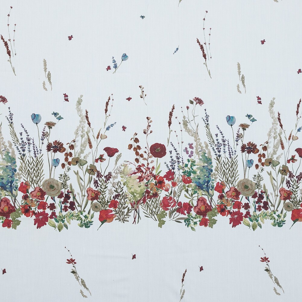 1 Panel Cotton Poplin White Floral Band Promenade au Pavot Print Fabric