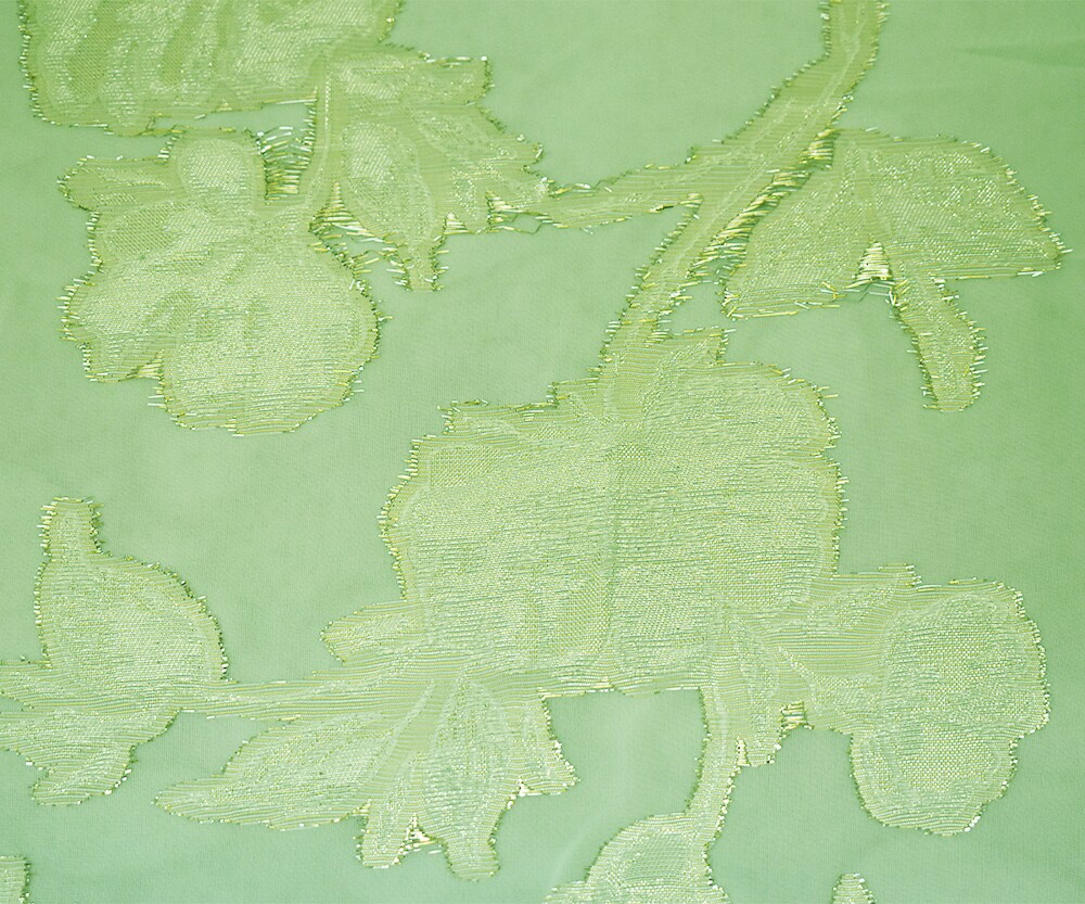 Light Green-Gold-Silver Nylon Metallic Floral Organza Woven Fabric By the Yard