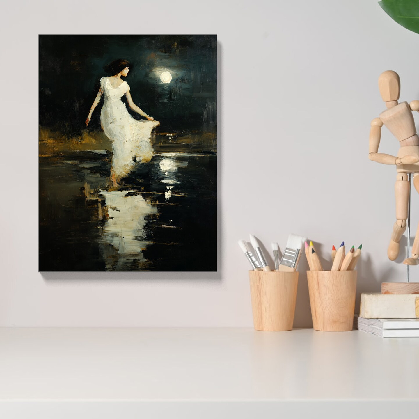 Moonlit Woman Canvas Wall Decor - Premium Pine Frame, Mortise - Tenon Joint & Non - Toxic Water - Based Ink | 8x10 Inches