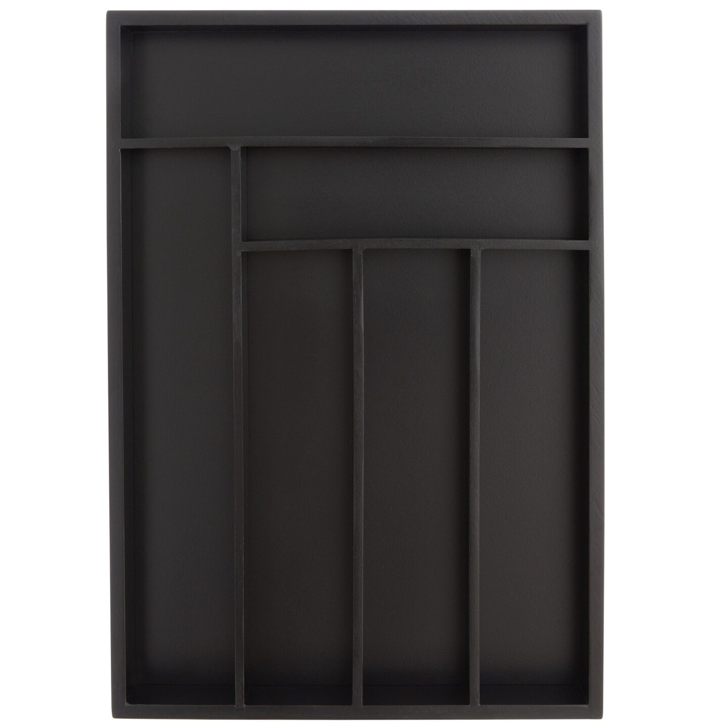 Bamboo Silverware Organizer for Drawer, Kitchen, 6 Slot Utensil Tray (Black, 17 x 11.75 x 1.75 In)