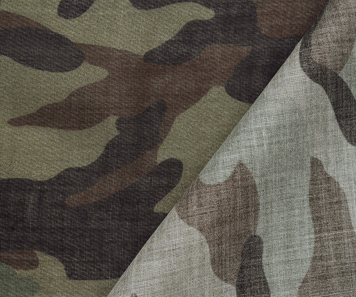 Brown-Green-Multi Cotton Famous Maker Camouflage Printed Voile Woven Fabric By the Yard