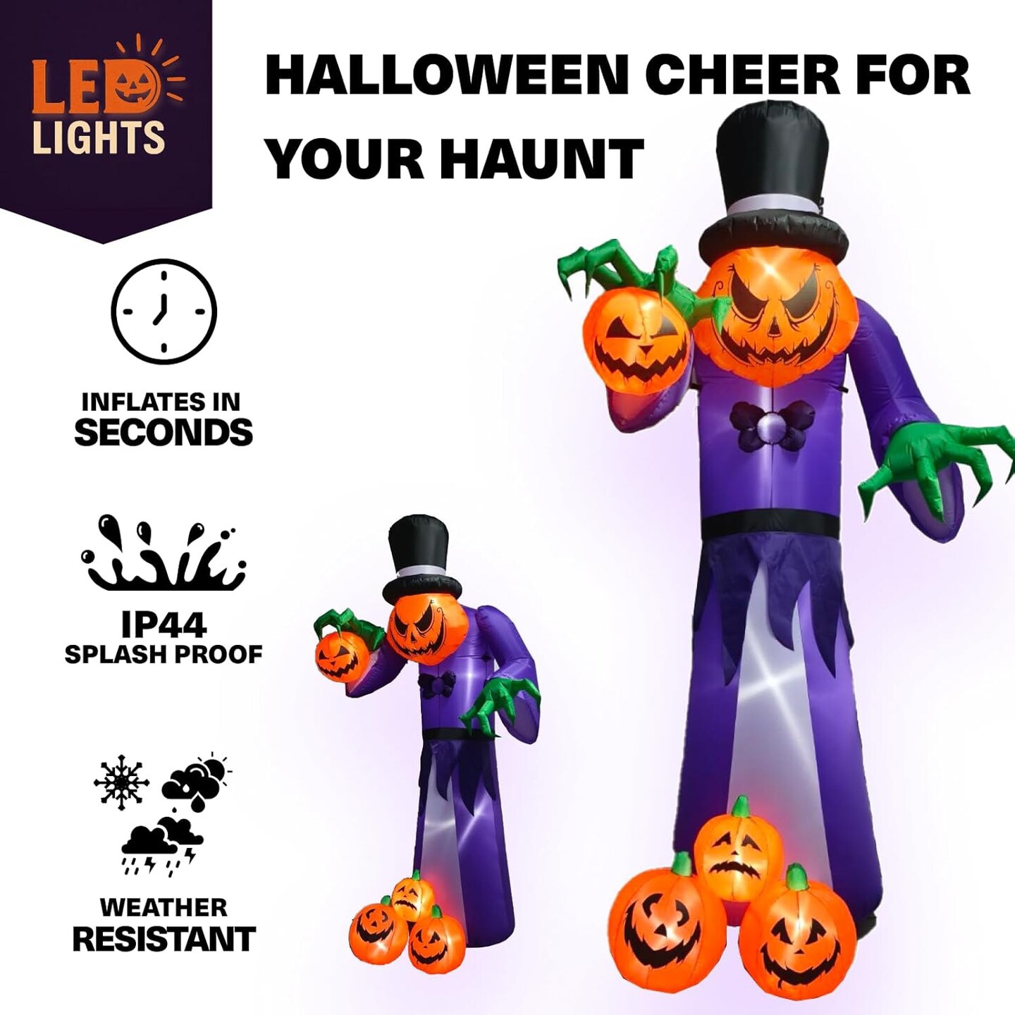 Halloween Giant Inflatable 10 FT Pumpkin Monster(Brown and white)