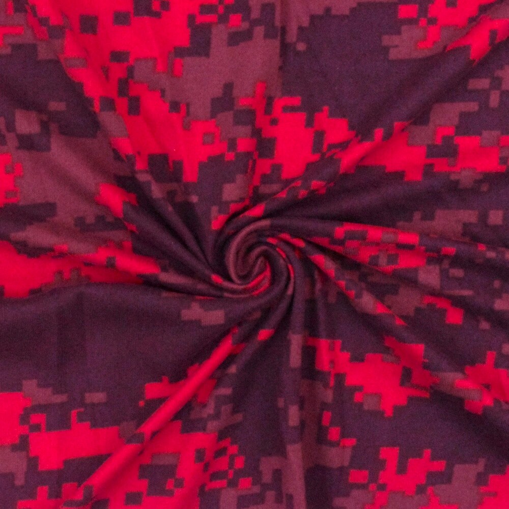 Red-Multi Pixel Camo Printed Double Brushed Stretch ITY Jersey Knit Fabric By the Yard