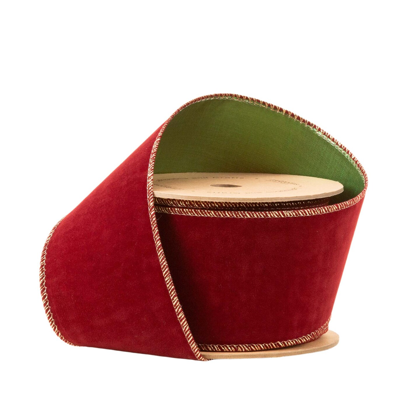 LaRibbons 2 1/2&#x22; Reversible Flat Velvet/Lurex Wired Ribbon | Cranberry/Green | 10 Yard Roll