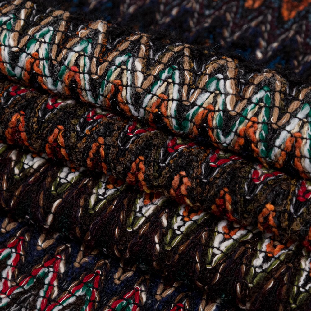 1 Yard Italian Fall Tones Zig Zag Novelty Wool Knit Fabric 56 inch Width