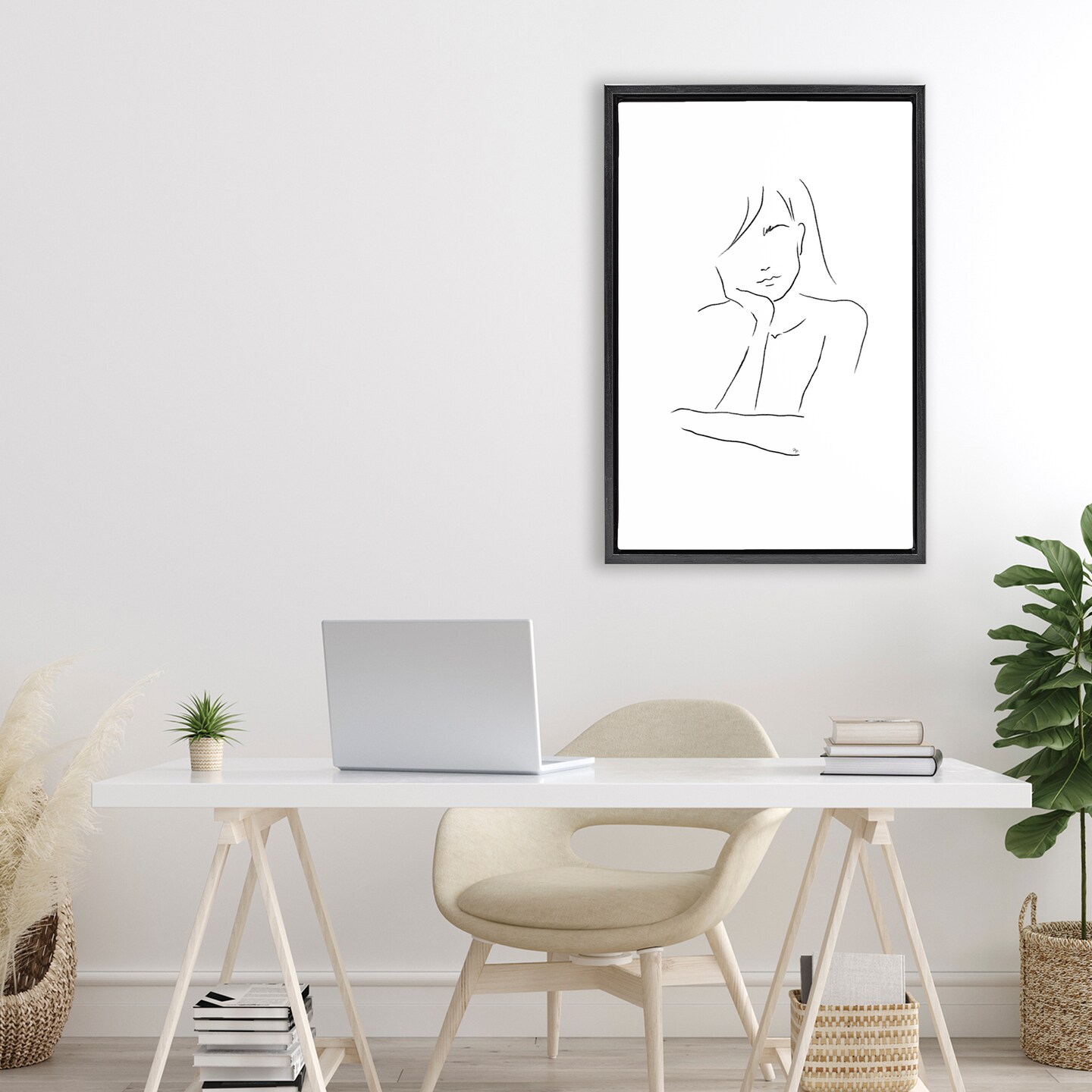 Stupell Industries Sad Female Line Drawing Floating Frame, design by Martina Pavlova