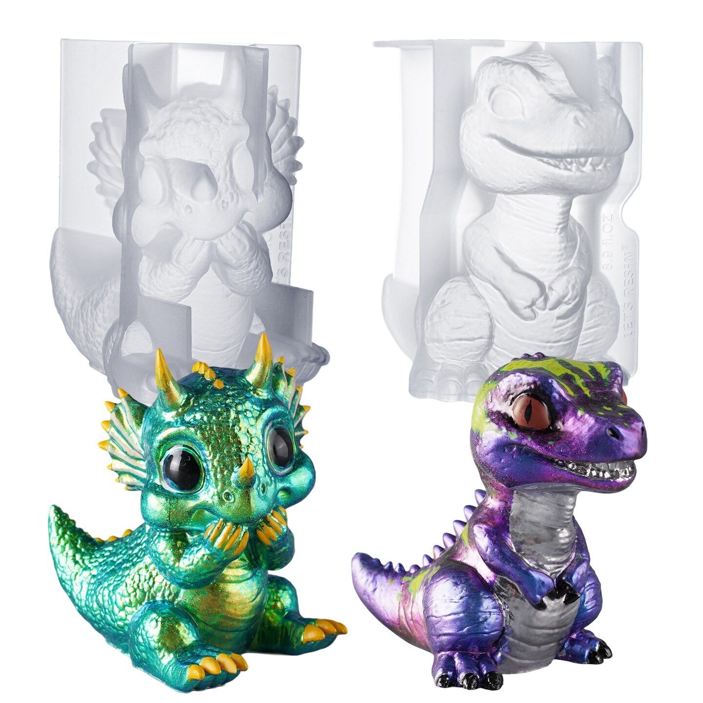 LET’S Resin Dinosaur Resin Molds Silicone,Large Dinosaur Figurine Epoxy Resin Molds,Lifelike Tyrannosaurus Rex and Triceratops Animal Silicone Molds for Resina Art, Gifts, Home Decor