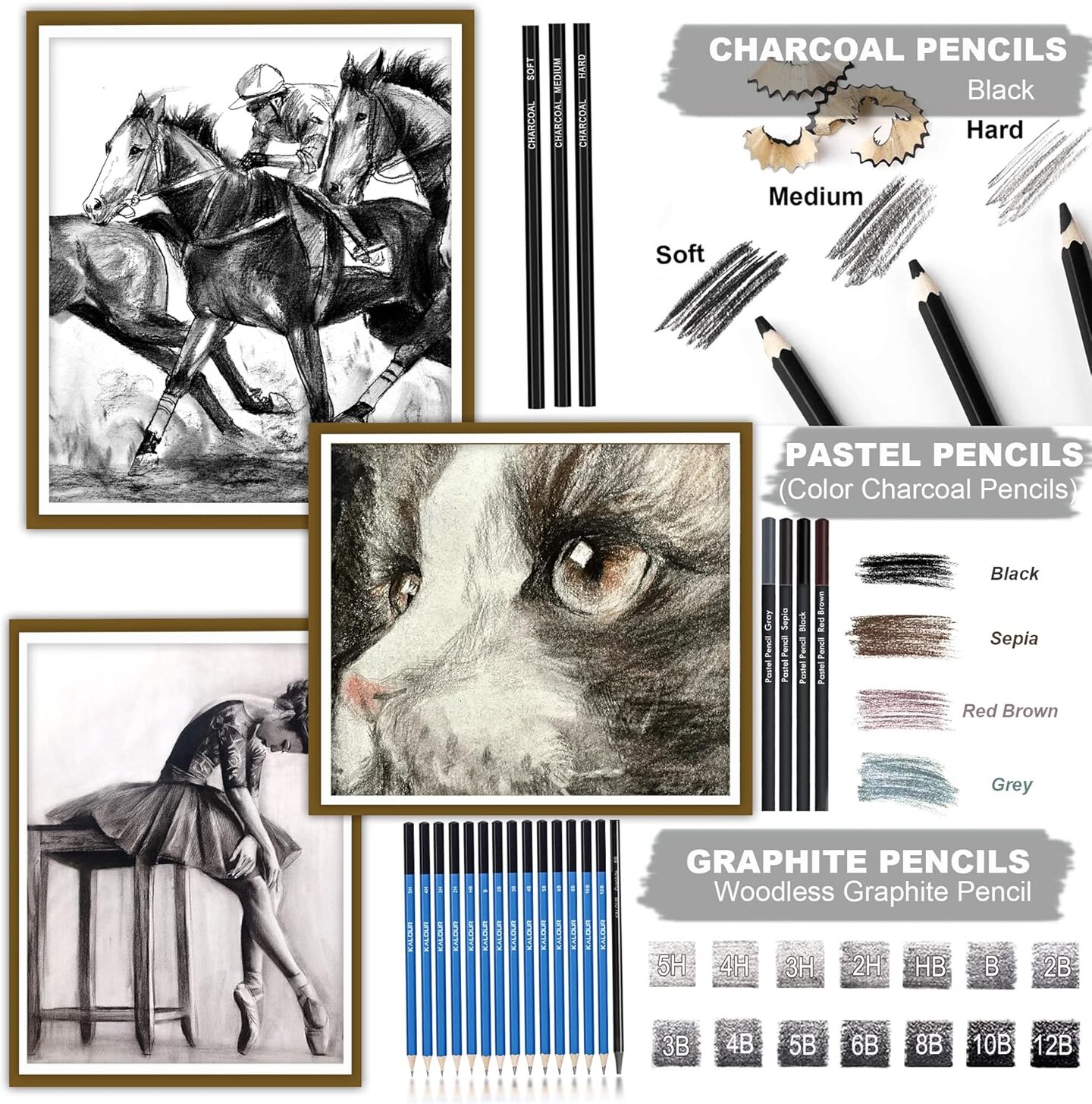 82 Pack Drawing Sketching Kit, Pro Art Supplies with Sketchbook, Include Tutorial,Colored (Black)