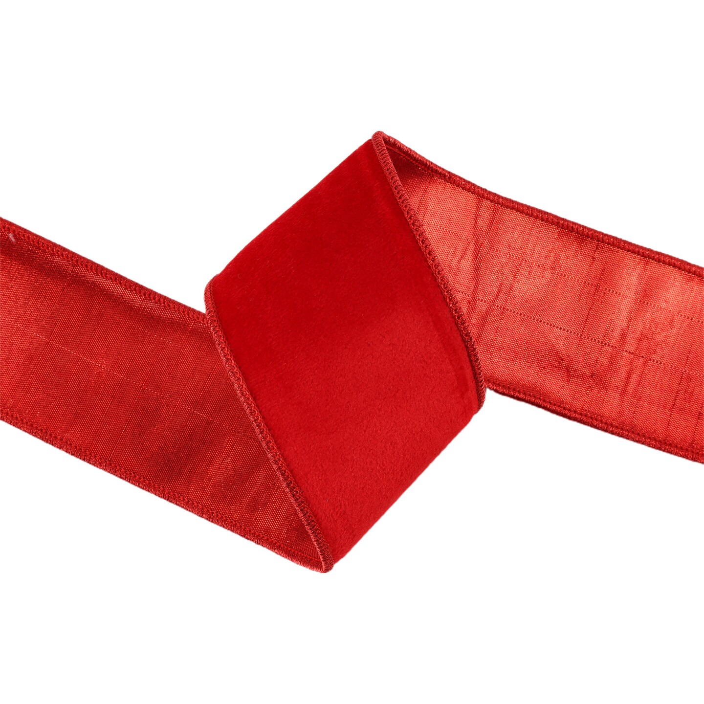 LaRibbons 4" - 2 1/2" Wired Cozy Velvet Ribbon | Red w/ Double-Fused Metallic Red Dupioni | 10 Yard Roll