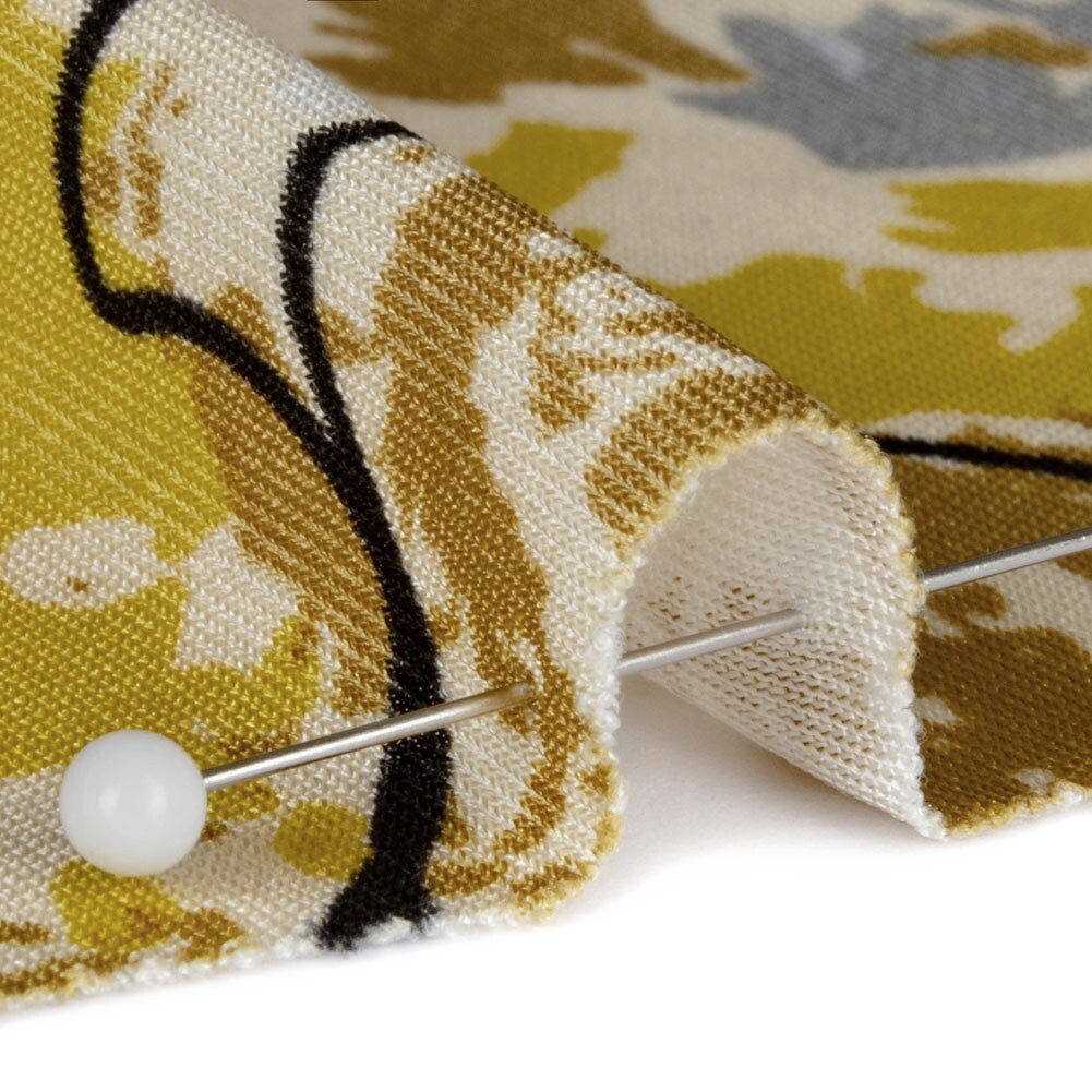 1 Yard Yellow, Gold and Gray Loose Flowers and Leaves Silk Jersey 44" Wide, Floral Fabric for Dresses, Tops, Skirts