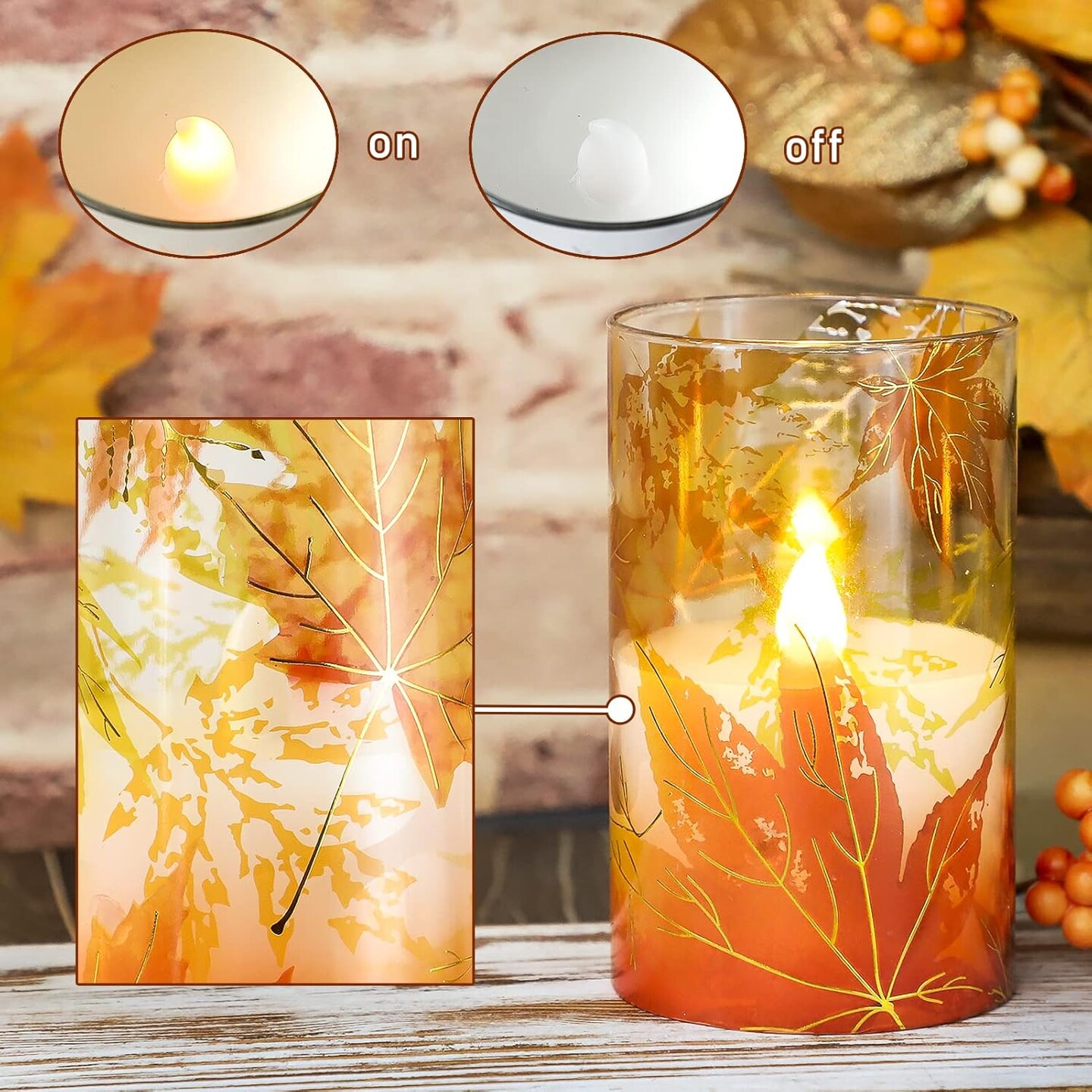 Fall Decor Flameless Candles(Glass)