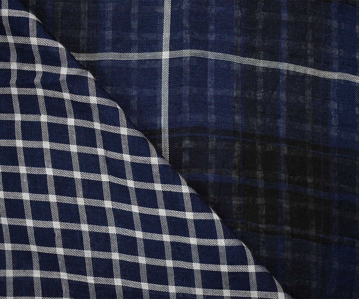 Blue-Black-White Famous Maker Cotton Plaid Check Double Gauze Woven Fabric By the Yard