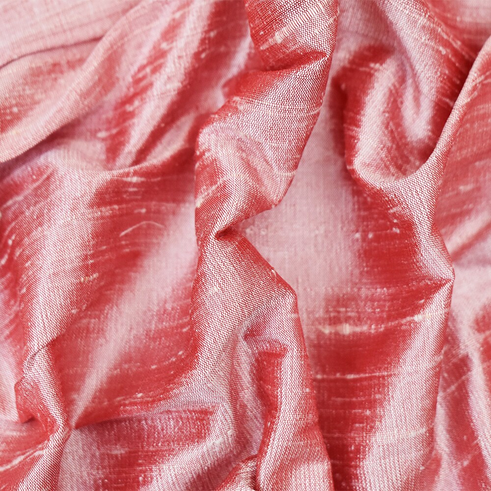 Red-White Silk Iridescent Dupioni Woven Fabric By the Yard