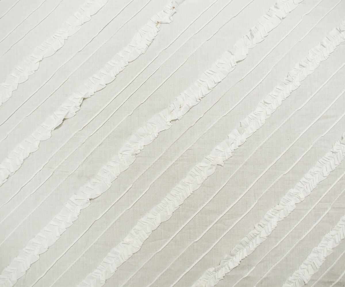 White Cotton Ruffle Pin-Tuck Diagonal Striped Voile Woven Fabric By the Yard