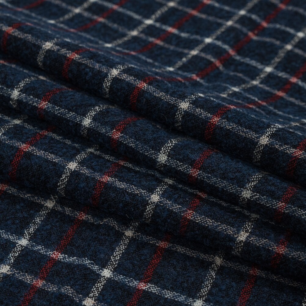 1 Yard Italian Red White and Blue Plaid Wool Blend Fashion Fabric 57 inch Width