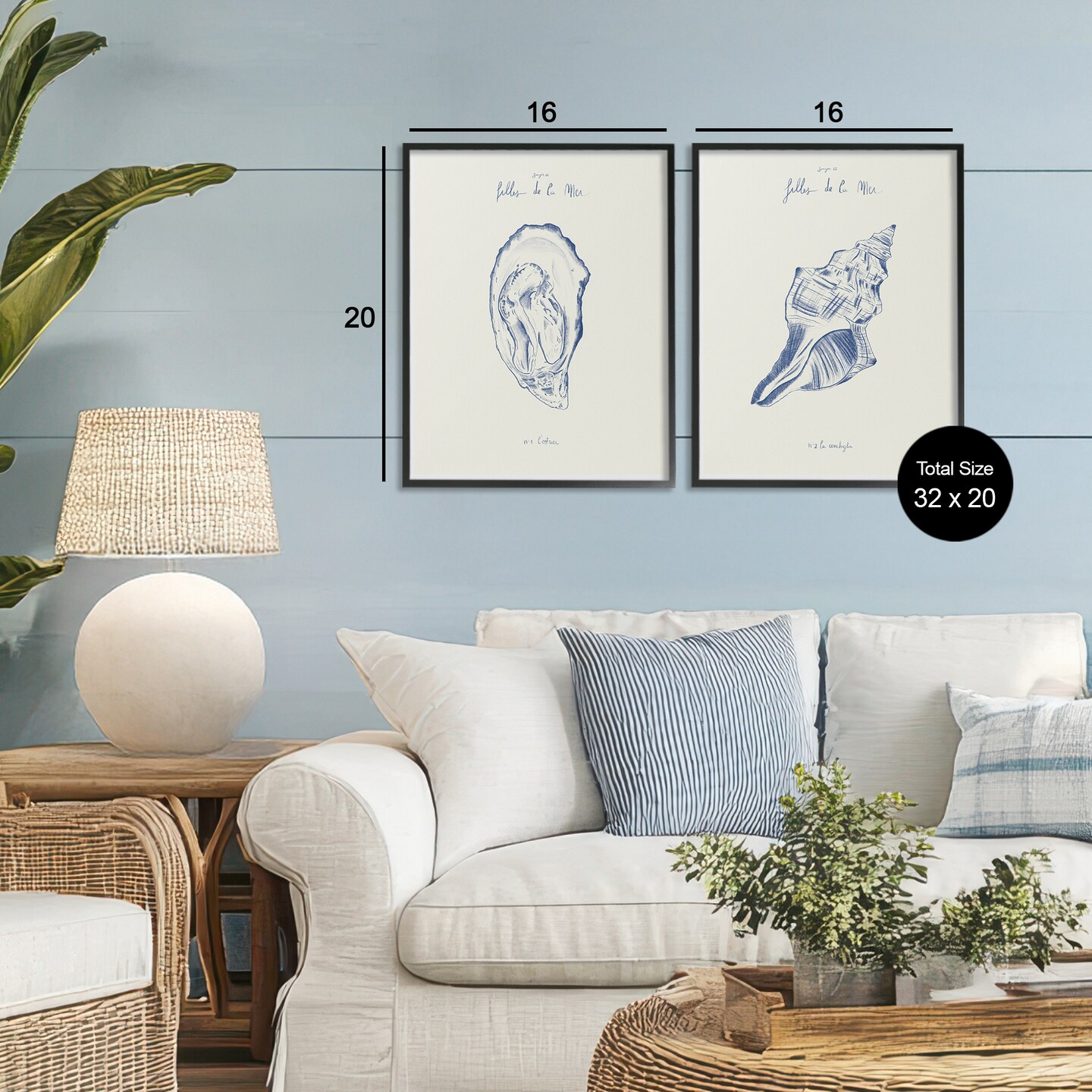 Stupell Industries Oyster & Conch with French Words 2pc Framed Giclee Set, design by 1x