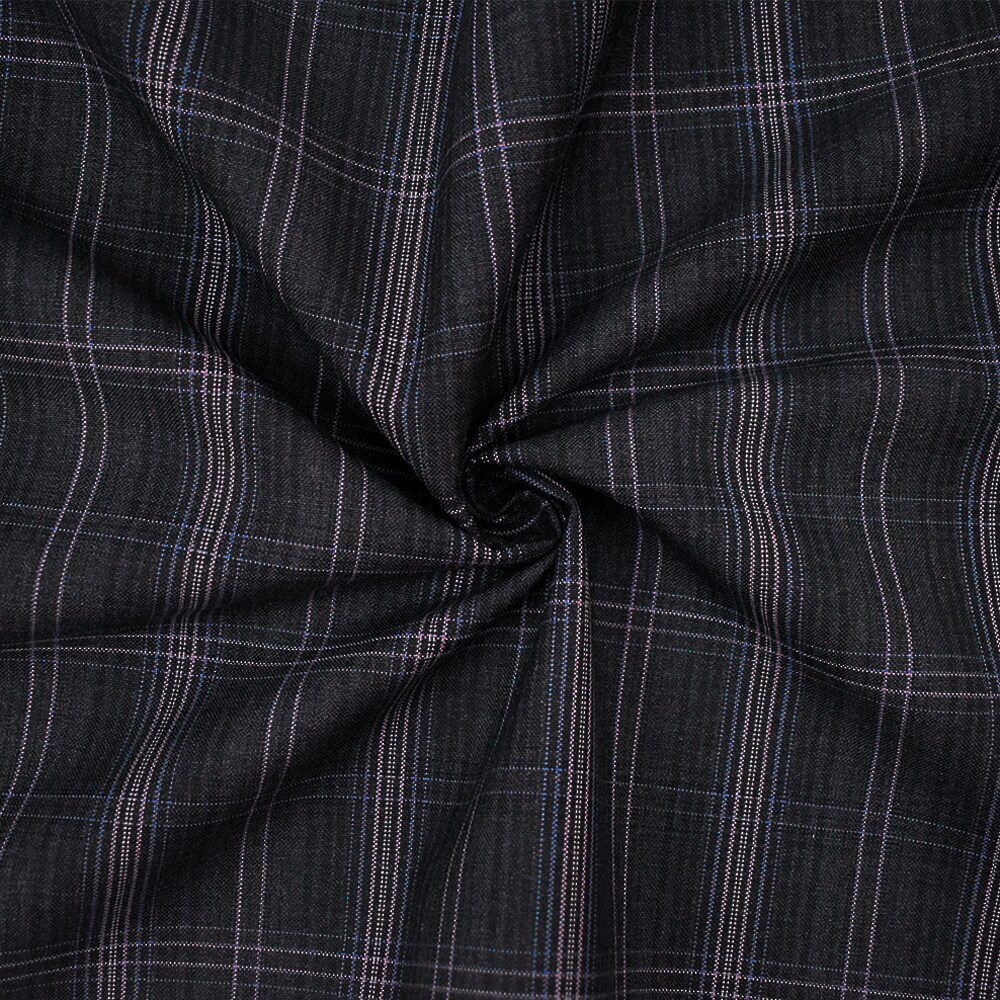 Gray-Purple-Multi Wool-Poly Plaid Woven Shirting Fabric By the Yard